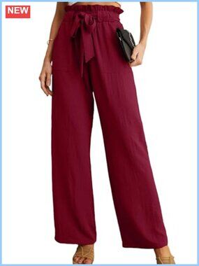 High Waist Wide Leg Palazzo Pants with Pockets - Adjustable Tie